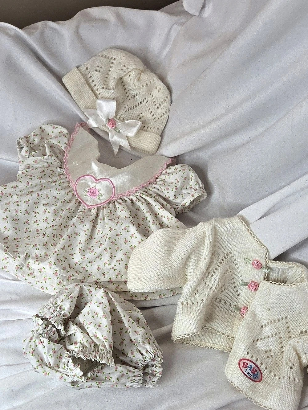 Baby Born Pink Floral Dress Sweater Hat Outfit Vtg 90s Zapf Creation Rare - Picture 1 of 7